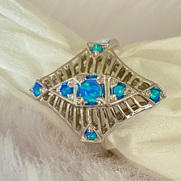 Fire Opal Ring Art Deco Style Ring  Size 6.5 - Picture 2 of 9